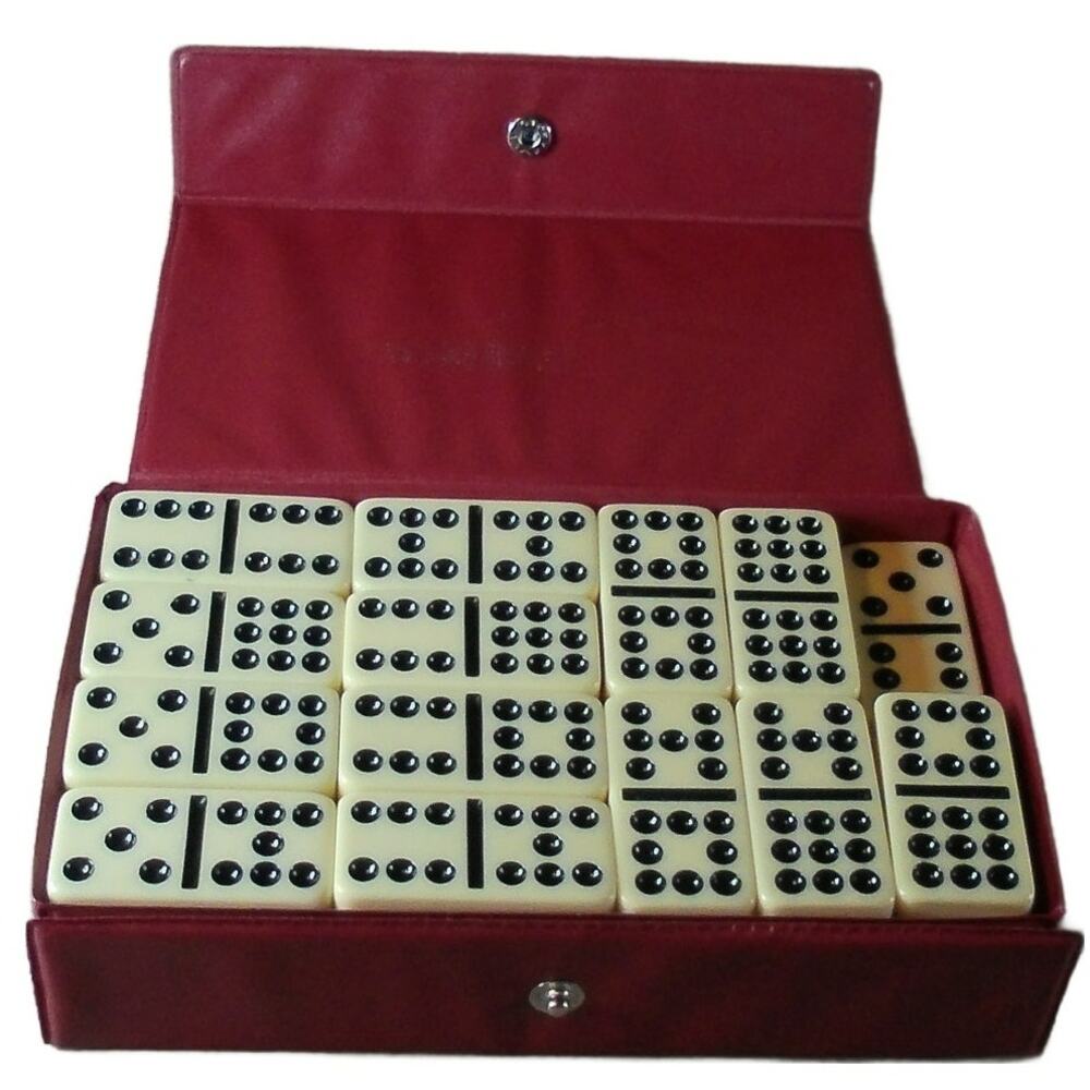 Cardinal #511 Double Nine Dominoes Complete Set w/Red Vinyl Case Vintage